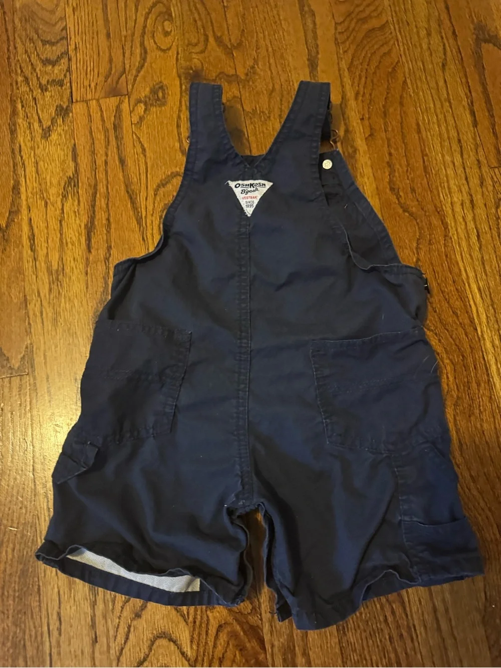 OshKosh B'gosh Navy Short Overalls with Truck Patch 18 months